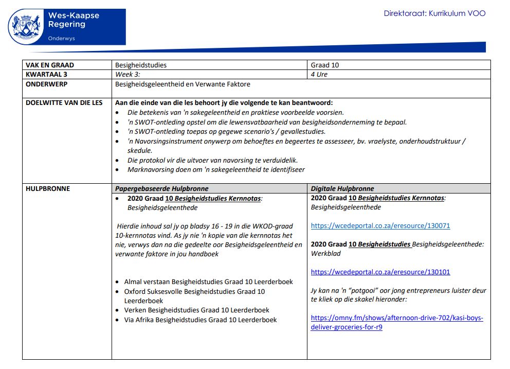 Gr 10 K3 W3 Besigheidstudies Les Wced Eportal